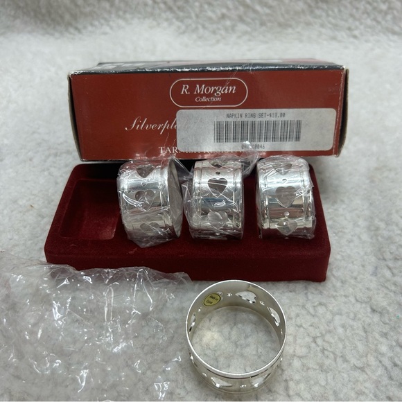 Vintage R. Morgan Collection silverplated napkin rings set of 4 NOS hearts 10046 - Picture 6 of 6